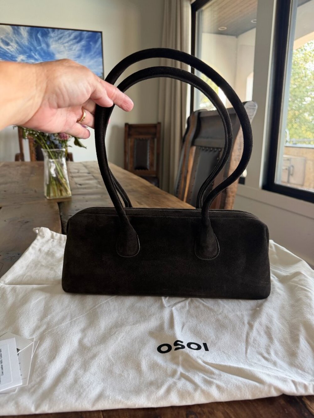 OSOI Boat Wide Suede Mocha Brown Shoulder Bag - Picture 2 of 9